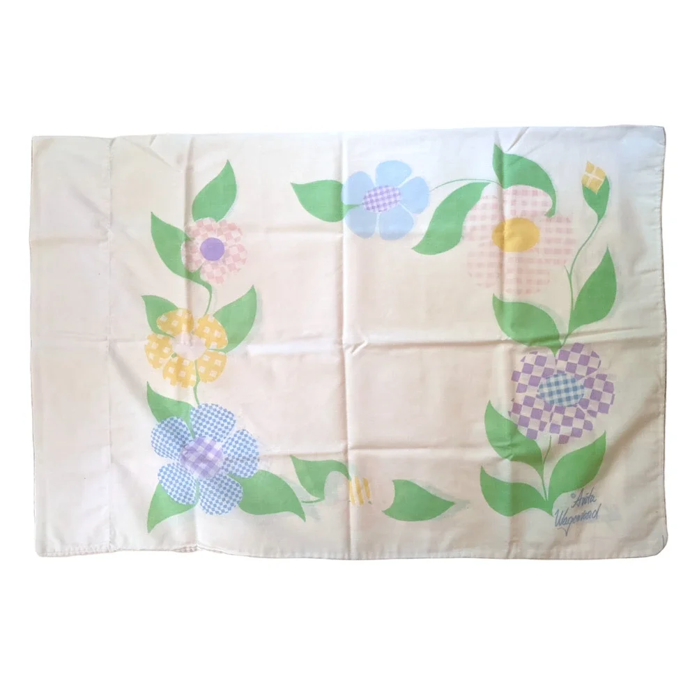 Vintage 70s Pillowcase, Anita Wagenvoord Patchwork Floral Design, Floral Bedding